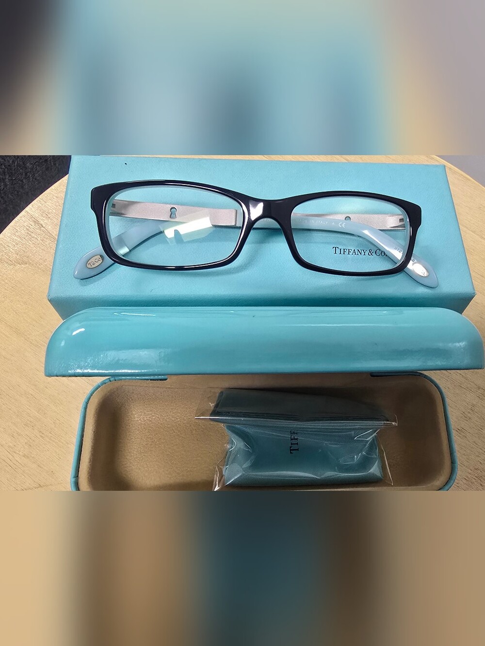 NEW. Tiffany & Co. Black Rectangular Women's Eyeglass Frames With Case